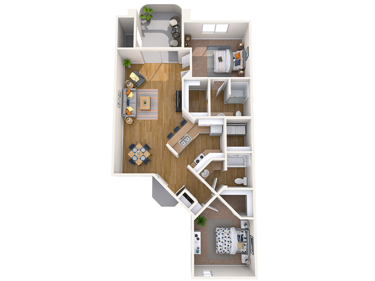 Floor plan for 2 beds, 2 baths, 1186 sqft